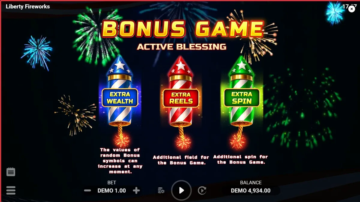 Liberty Fireworks 3 Pots slot game display