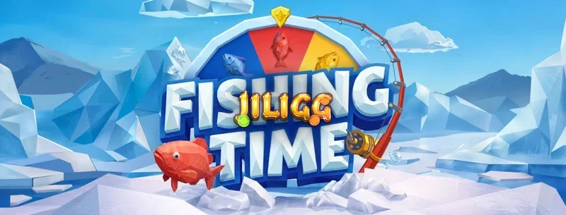 Ang interface ng Fishing Time game na nagpapakita ng Wheel of Fortune mechanics at ice fishing theme.